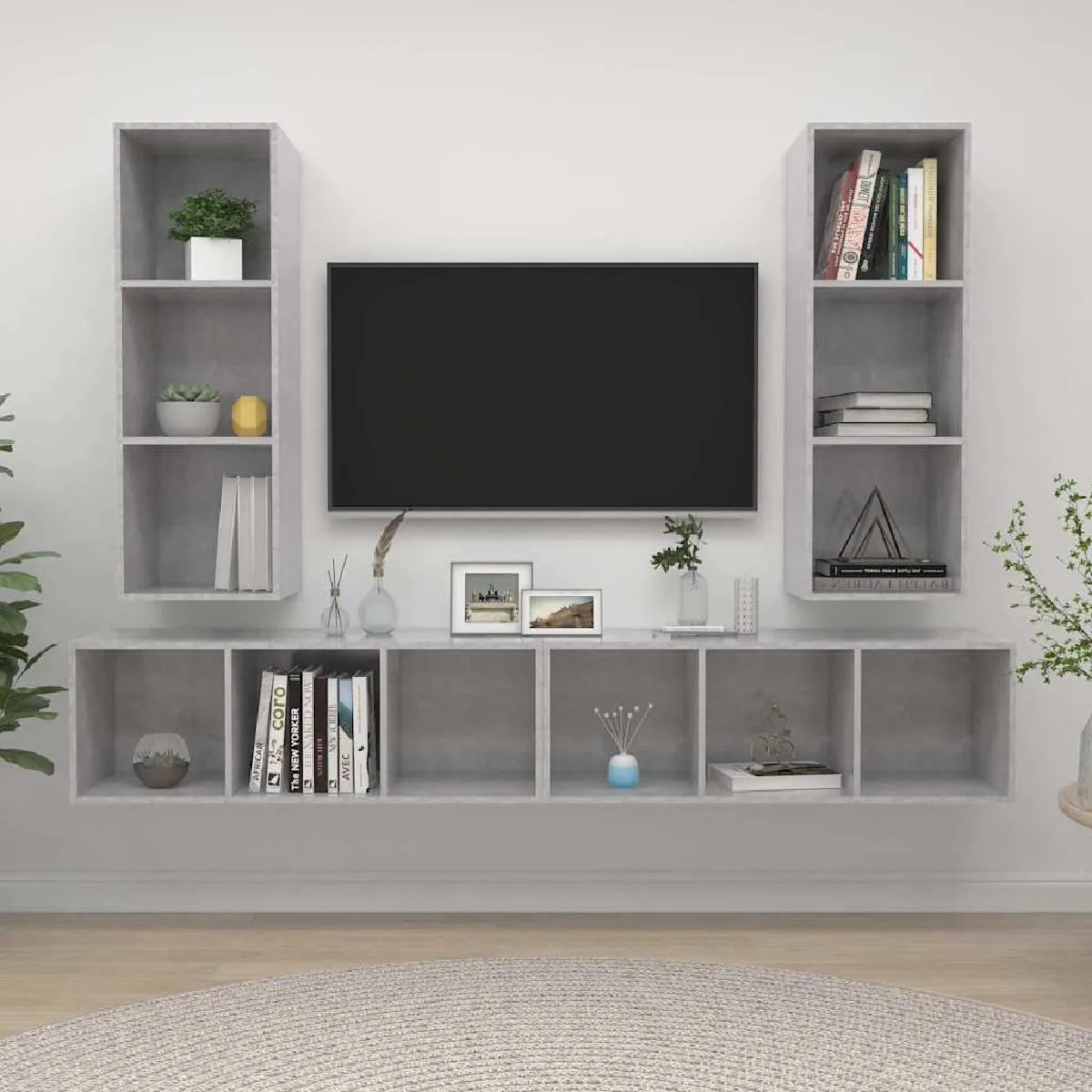 Non Communiqué Gris Vidaxl Meubles Tv Muraux 4 Pcs Béton Aggloméré - Image 3