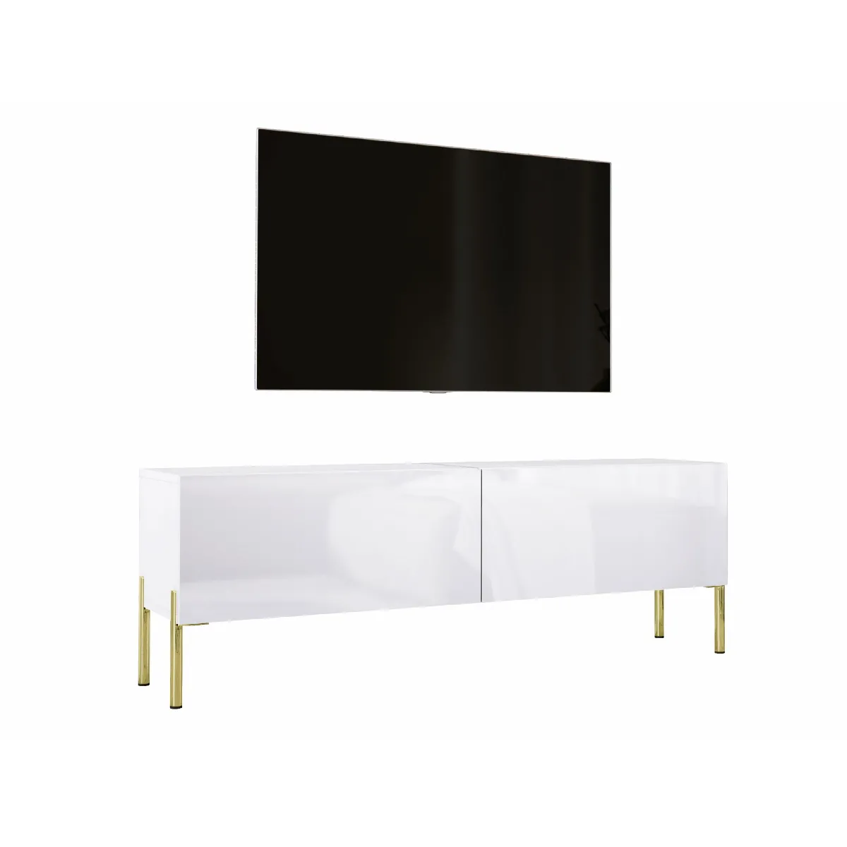 3xeliving Meuble TV avec pieds or - Blanc mat