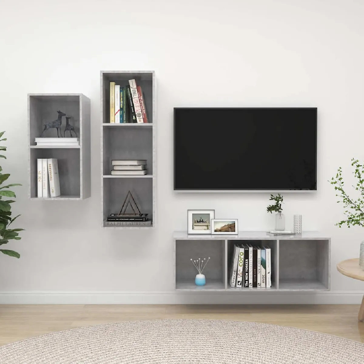 Non Communiqué Gris Ensemble De Meuble Tv 3 Pcs Béton Bois D Ingénierie - Image 3