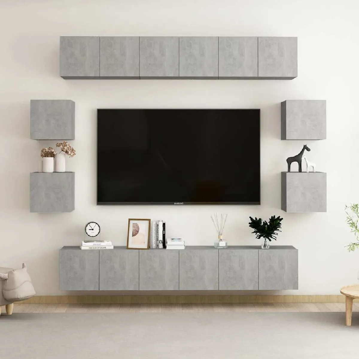 Vidaxl Gris Ensemble De Meubles Tv 10 Pcs Béton Aggloméré - Image 3