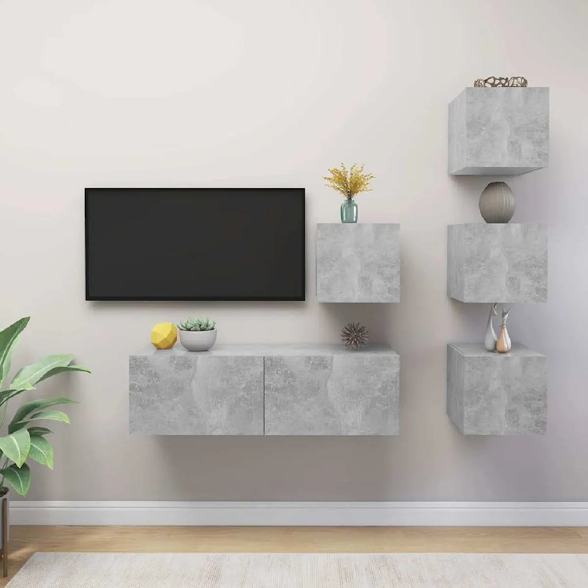 Non Communiqué Gris Vidaxl Ensemble De Meuble Tv 5 Pcs Béton Aggloméré - Image 3