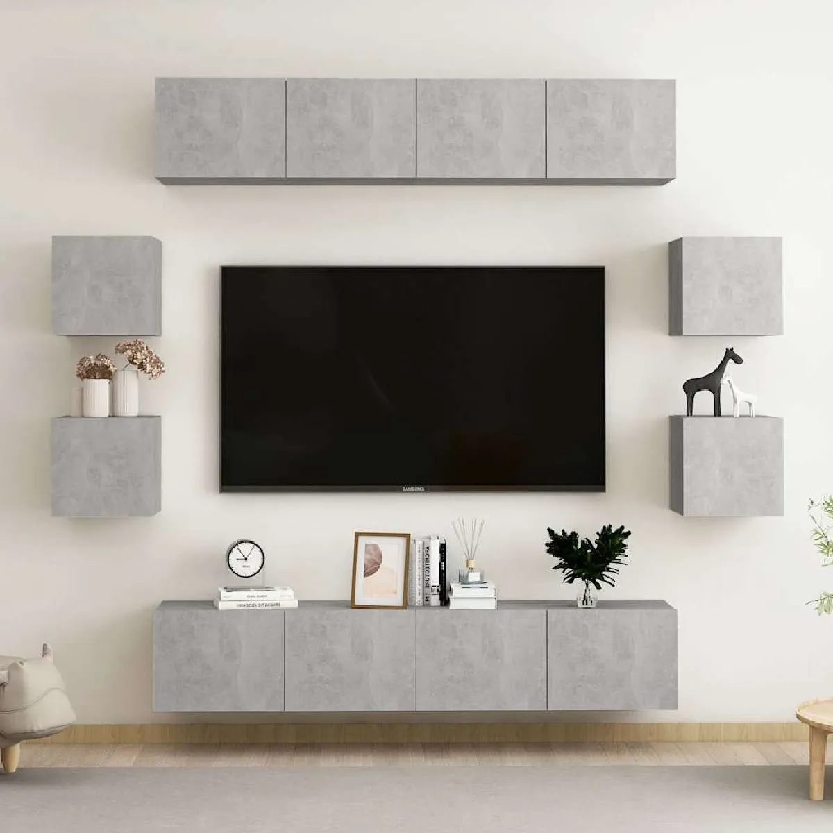 Non Communiqué Gris Vidaxl Ensemble De Meubles Tv 8 Pcs Béton Aggloméré - Image 3