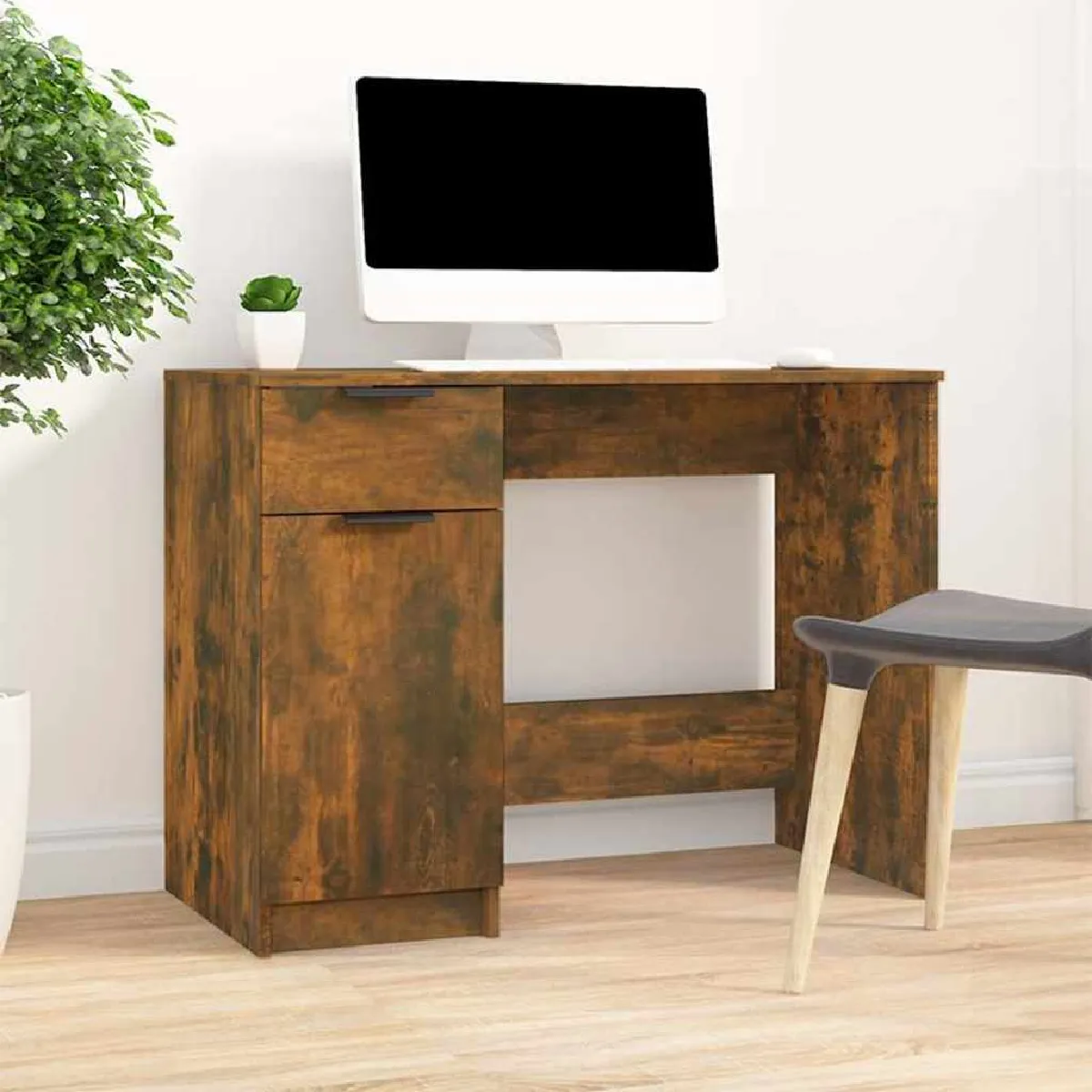 Non Communiqué Vidaxl Bureau Chêne Fumé 100X50x75 Cm Bois D'ingénierie817126 - Image 3