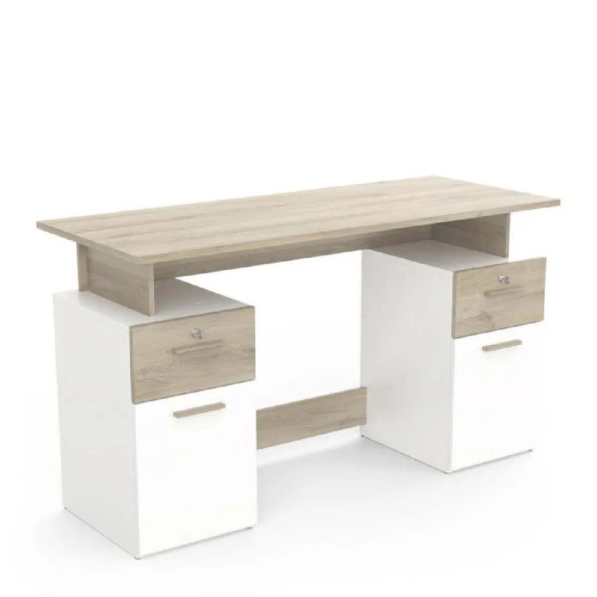 Mes Blanc Bureau 2 Portes 2 Tiroirs - Chêne
