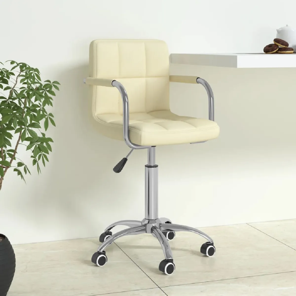Vidaxl Chaise Pivotante De Bureau Crème Tissu
