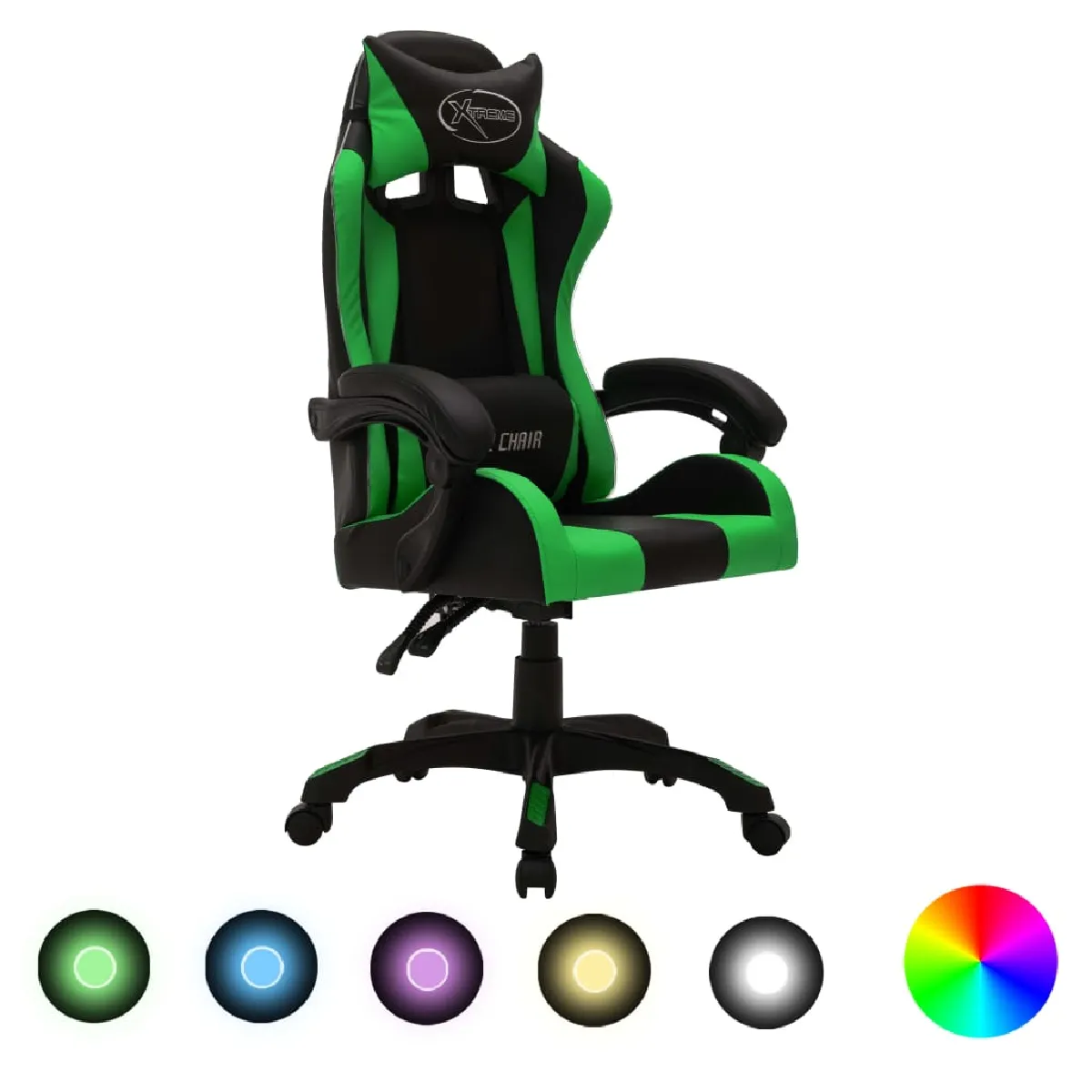 VIDAXL  Fauteuil de jeux vid&eacute;o avec LED - Vert et noir