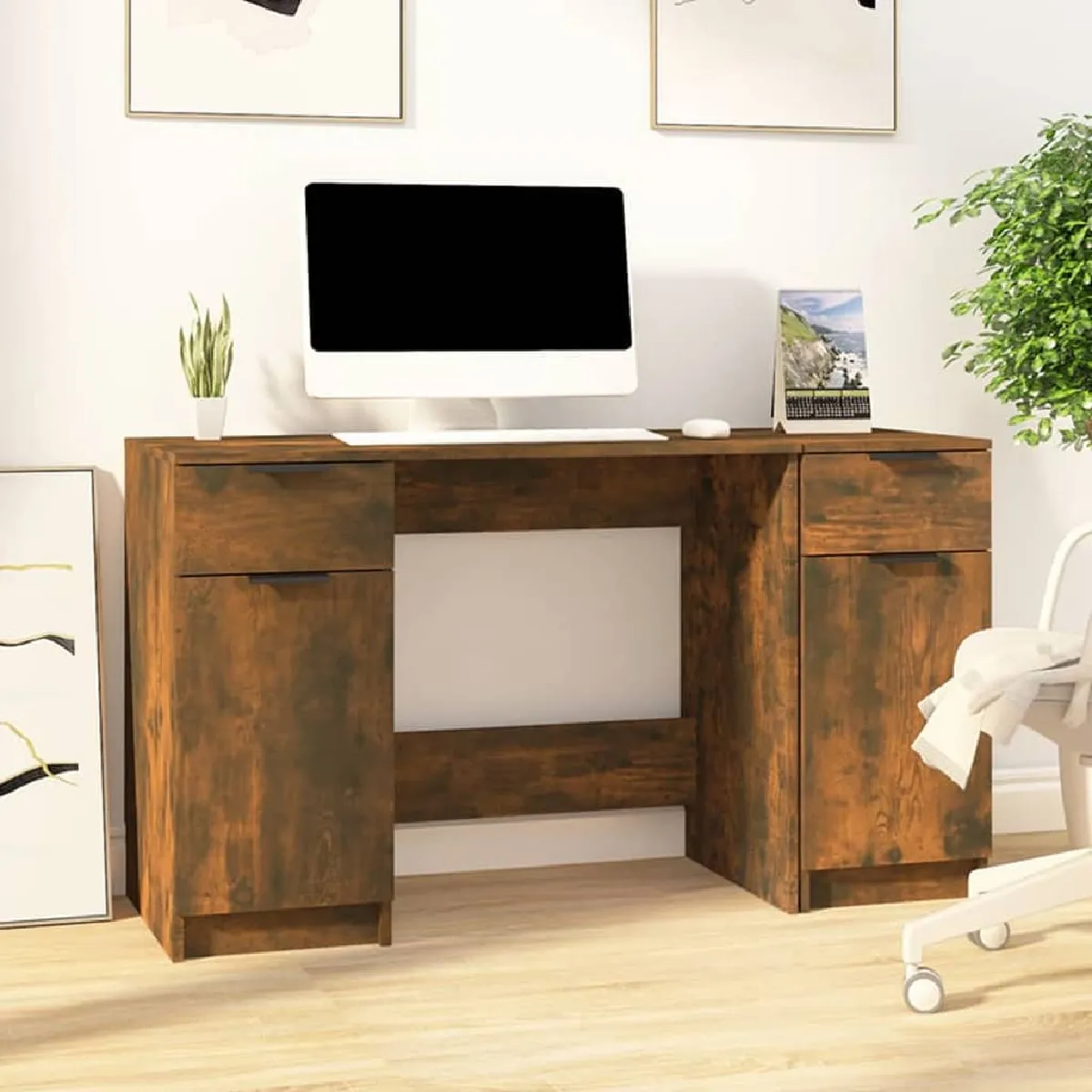 vidaXL Bureau Armoire Chêne