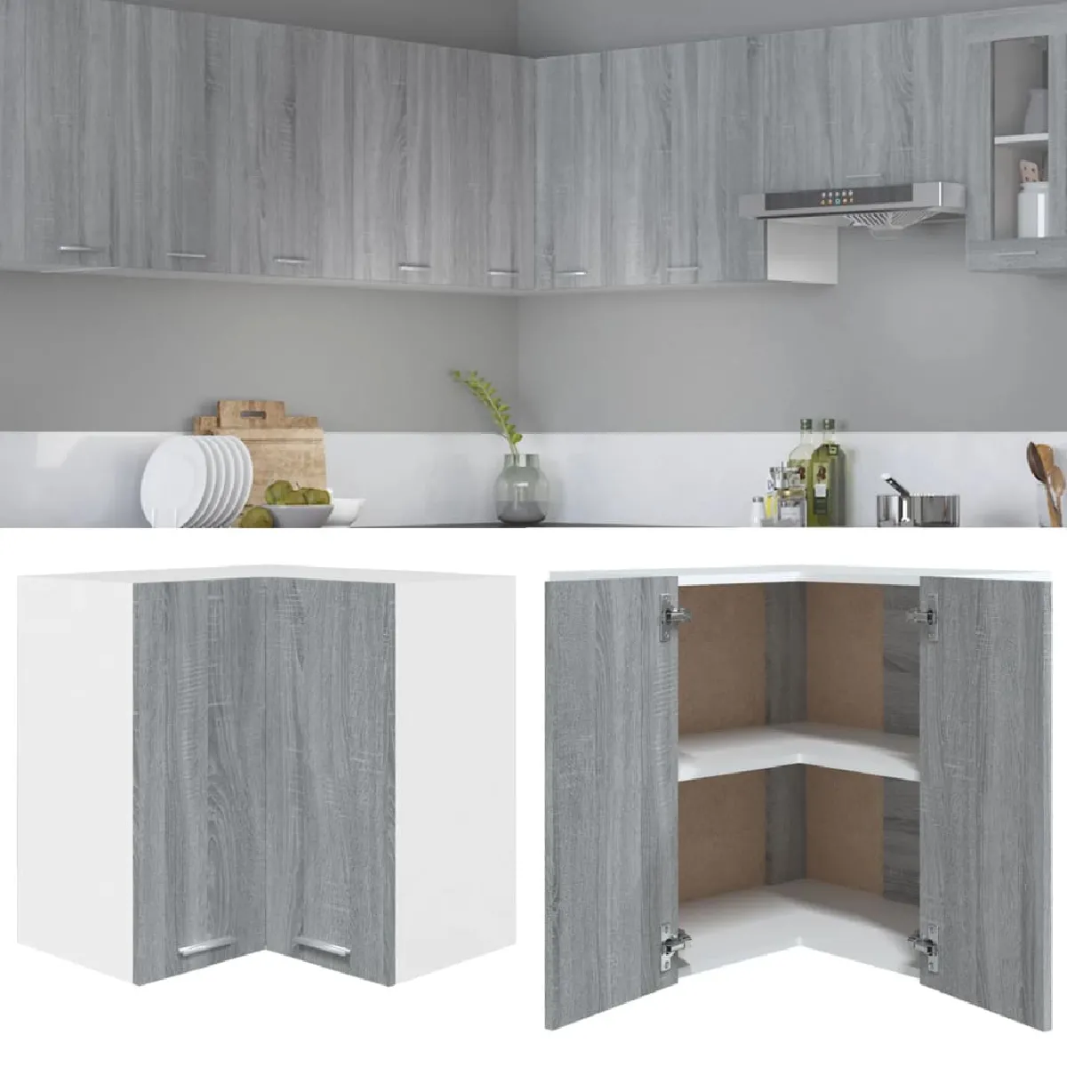 vidaXL Armoire d'angle suspendue Sonoma gris