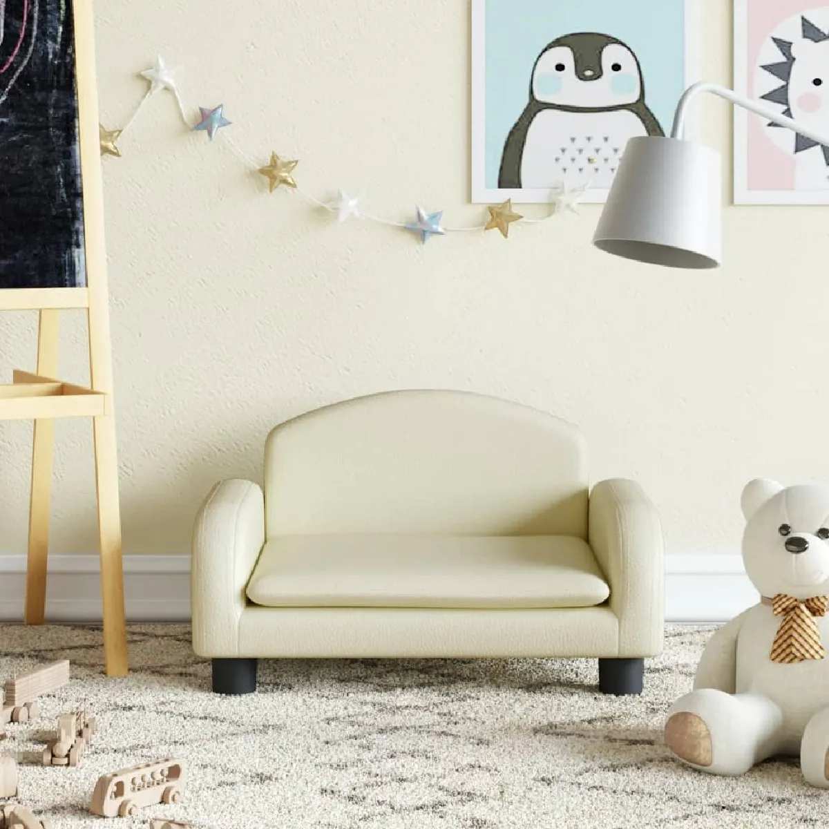 vidaXL Canapé enfant - Crème similicuir