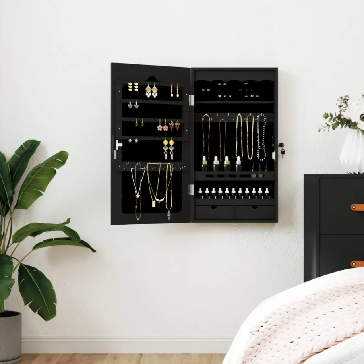 Vidaxl Armoire à bijoux avec miroir - Noir - 67 cm