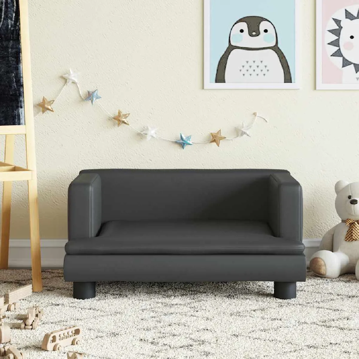 vidaXL Canapé Enfant Similicuir Noir