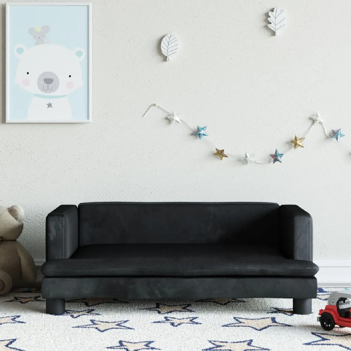 vidaXL Canapé Enfant Velours - Noir