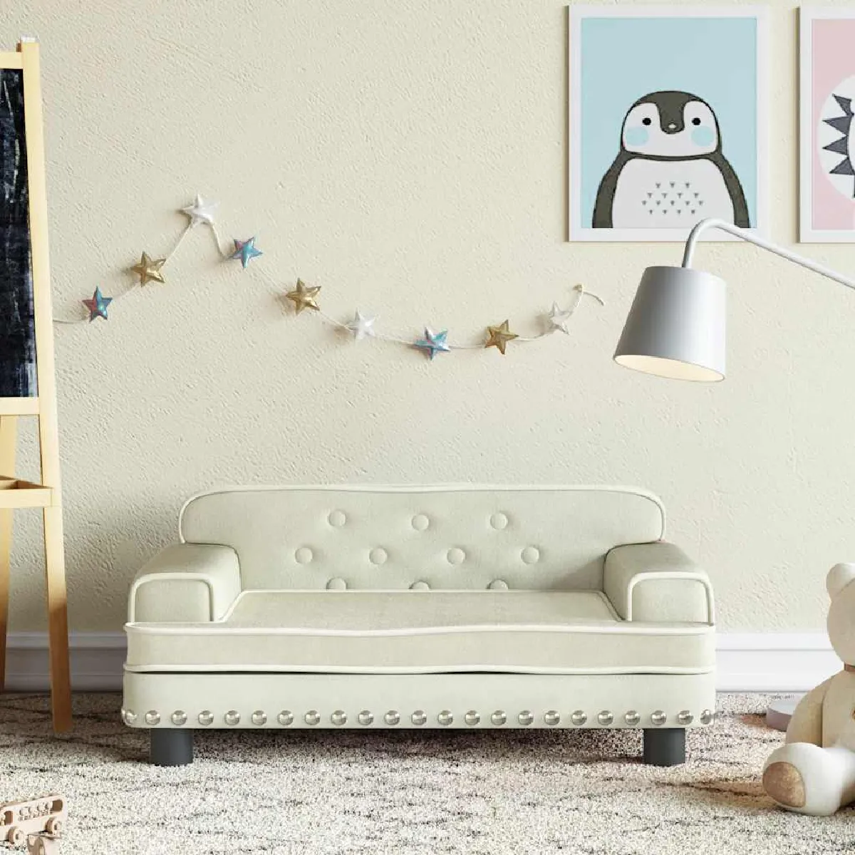VidaXL Canapé Enfant Velours - Crème