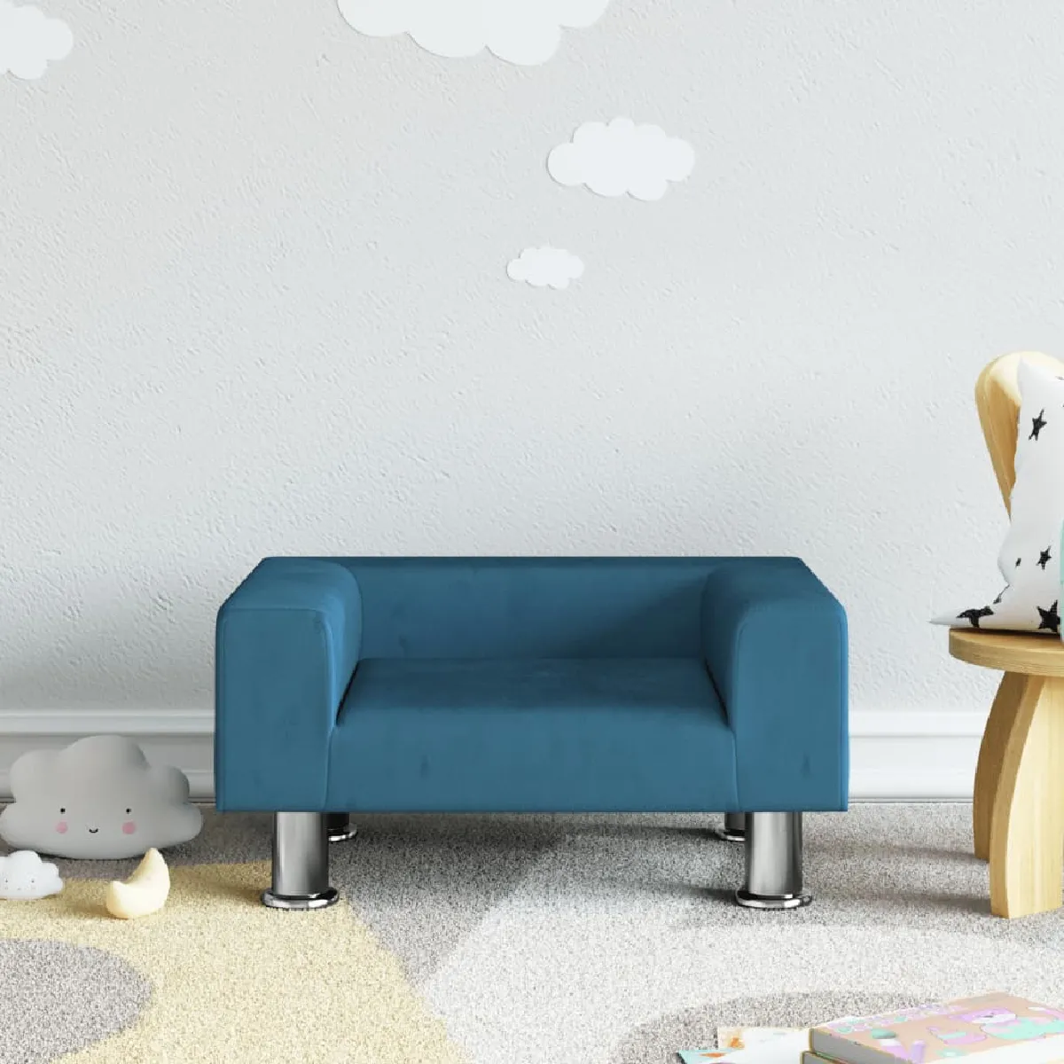 vidaXL Canapé Enfant Bleu Velours