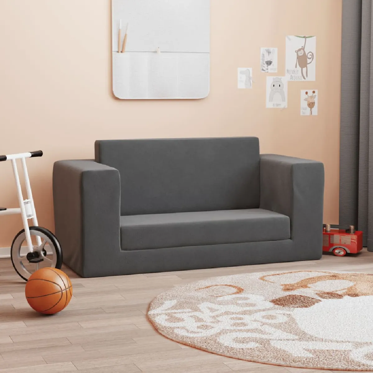 Non Communiqué Canapé Lit Pour Enfants 2 Places Anthracite Peluche Douce - Image 2