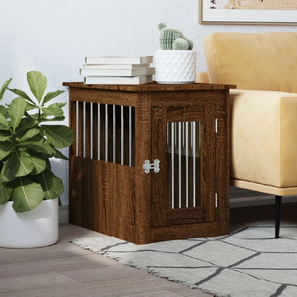 VidaXL Meuble de cage pour chiens - Chêne marron