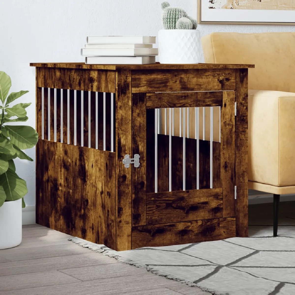 vidaXL Meuble de Cage pour chiens - Chêne fumé 64,5x80x71 cm
