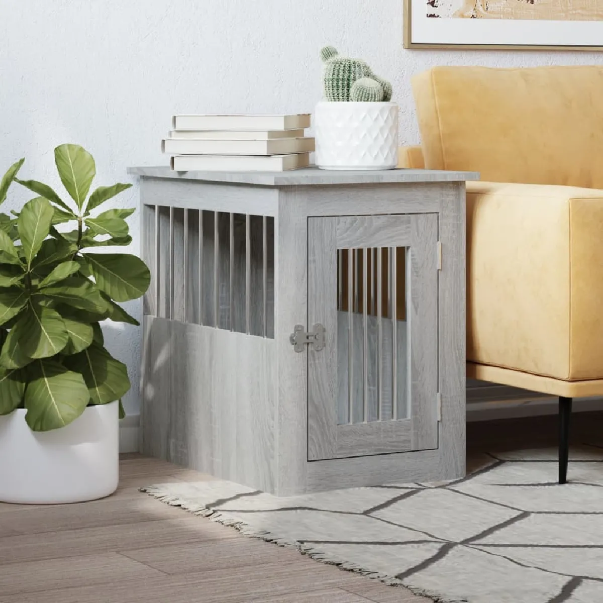 vidaXL Meuble de Cage pour Chiens 45x62x59 cm Gris