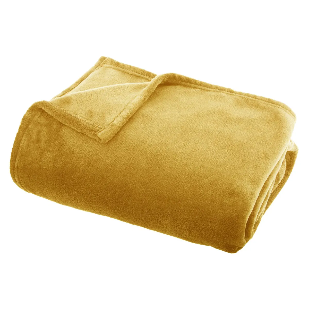 ATMOSPHERA Grand plaid en Flanelle uni - 180x130 cm - Jaune Ocre
