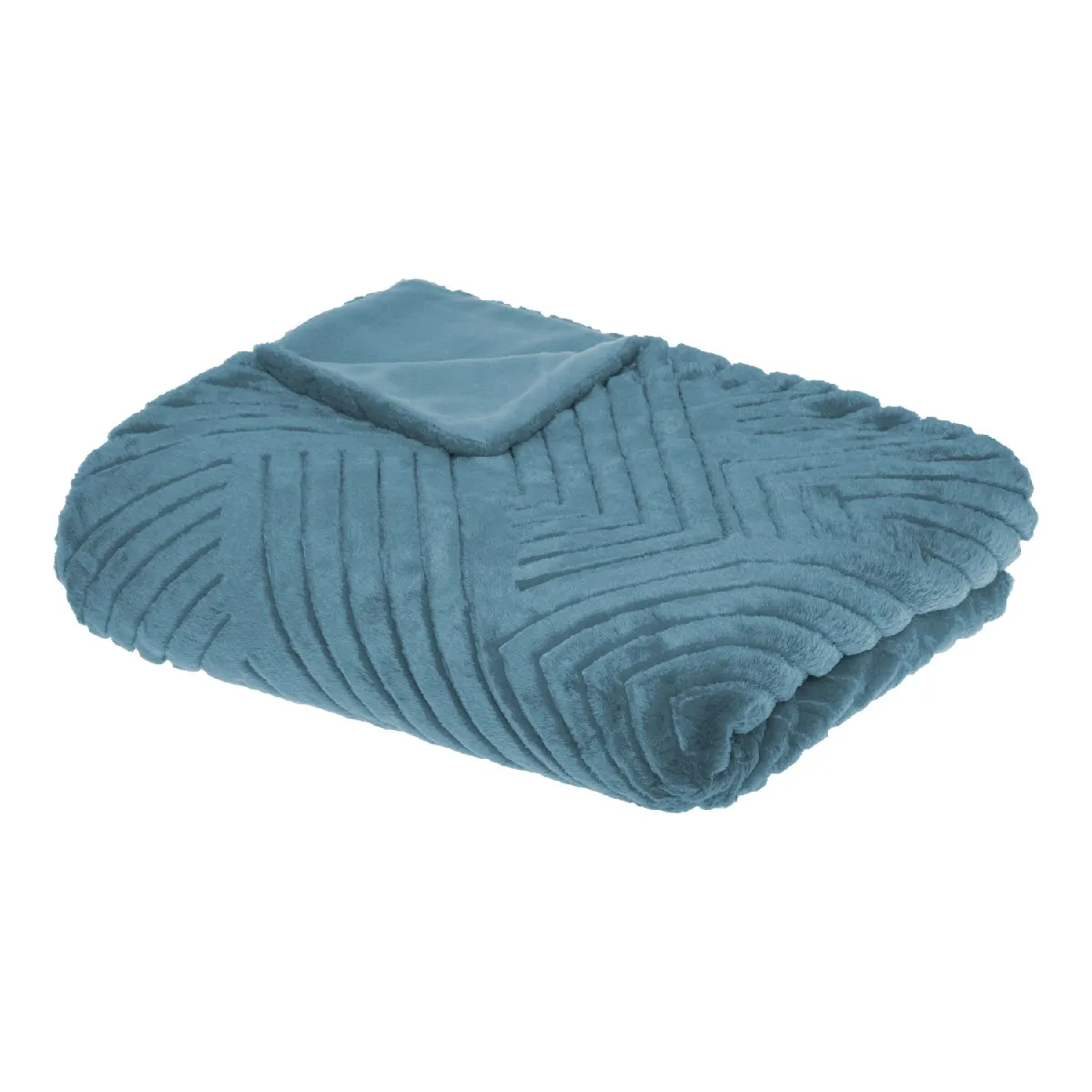 ATMOSPHERA Plaid imitiation fourrure effet 3D - Bleu Canard - Dim. 180 x 230 cm