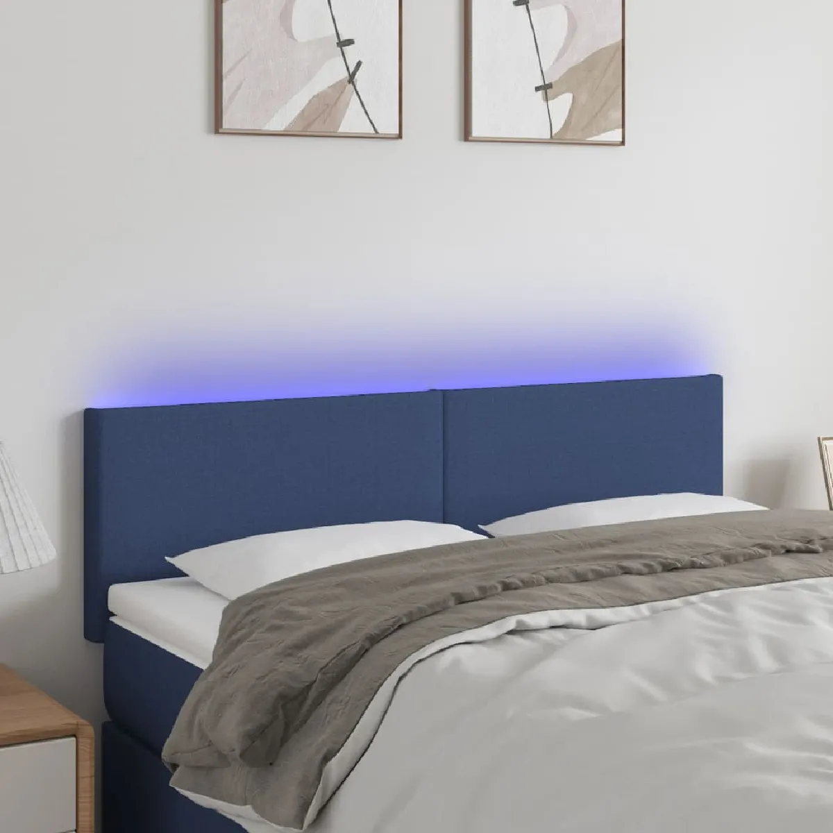vidaXL Tête de lit à LED - Bleue tissu