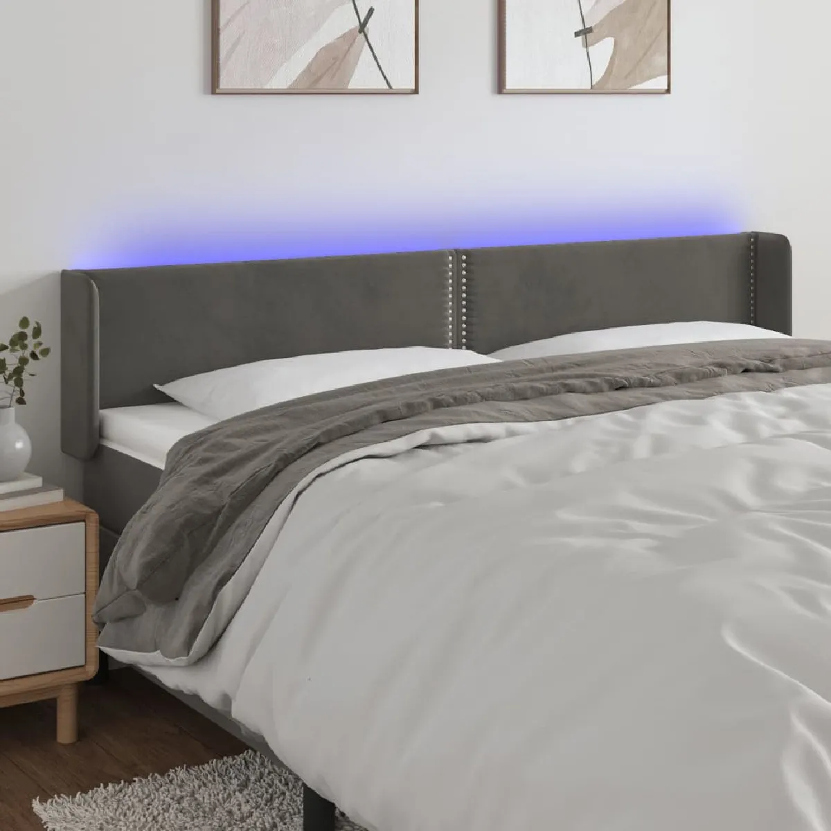 vidaXL Tête de lit à LED 203x16x78/88 cm - Gris foncé