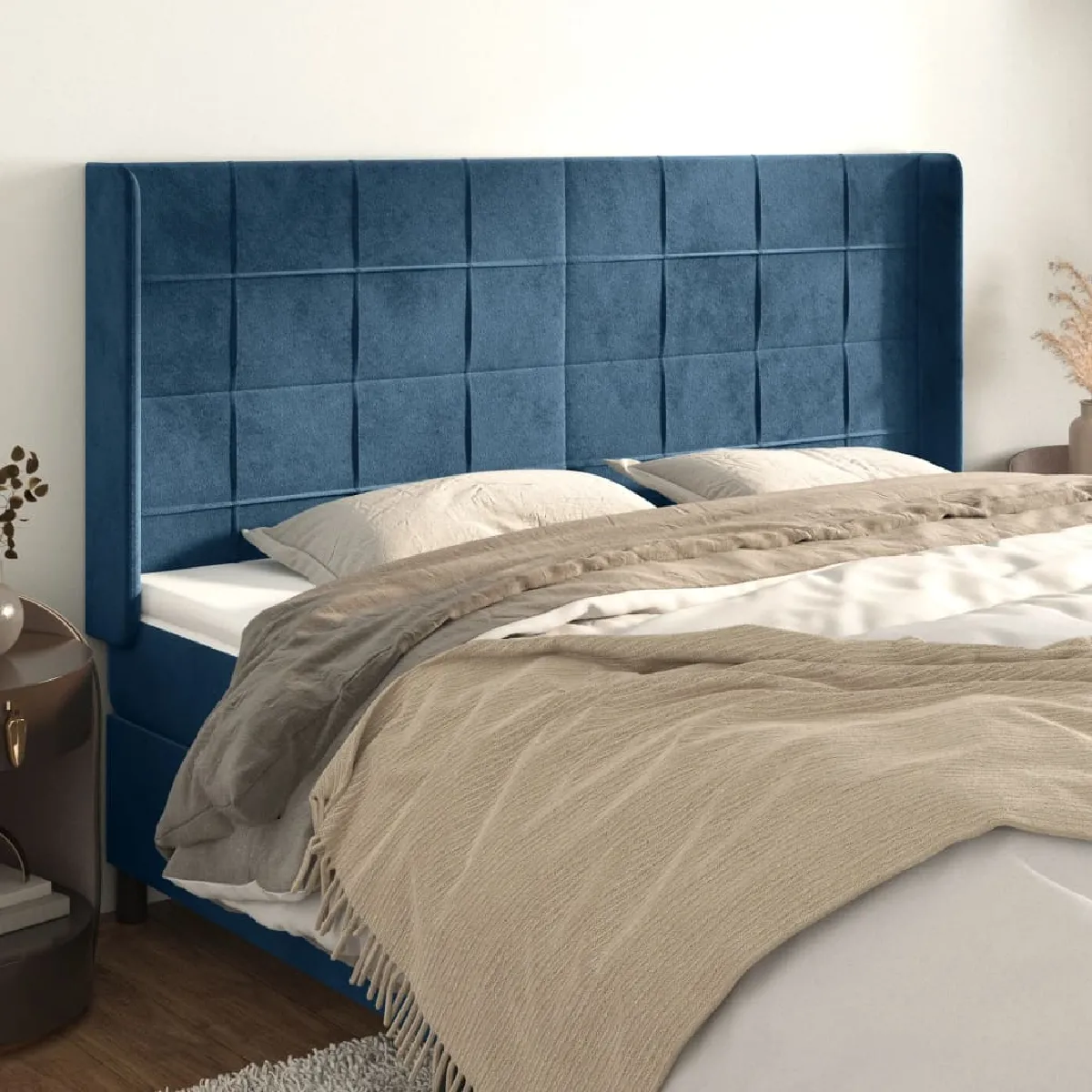vidaXL - Tête de lit avec oreilles Bleu foncé 163x16x118/128 cm Velours