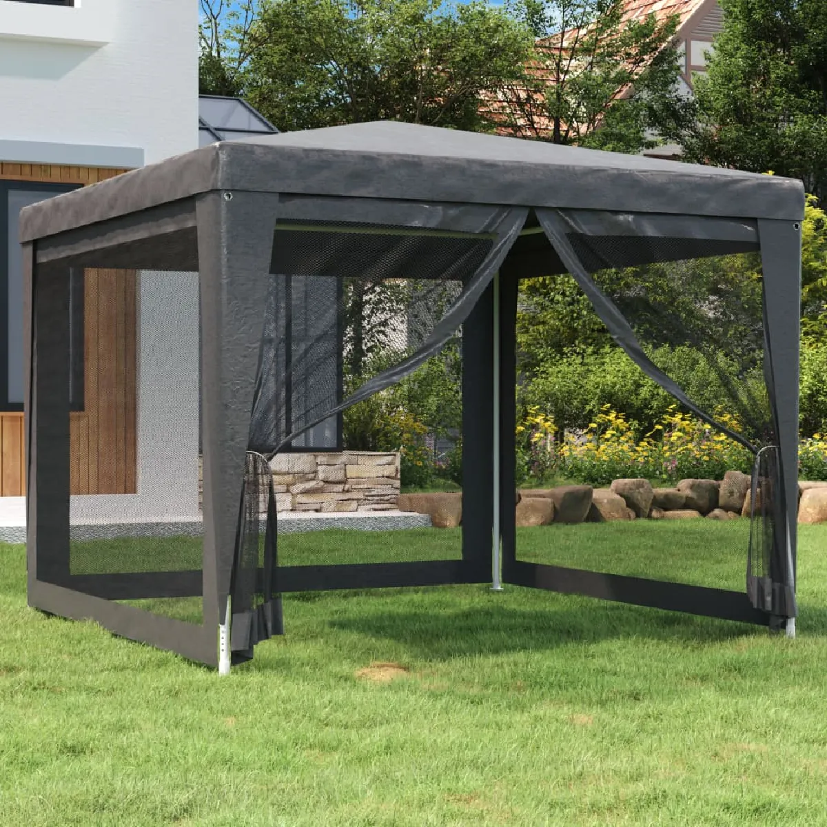 Vidaxl 319229 Tente de fête avec 4 parois latérales en maille Anthracite 3x3m Gris - vue 1