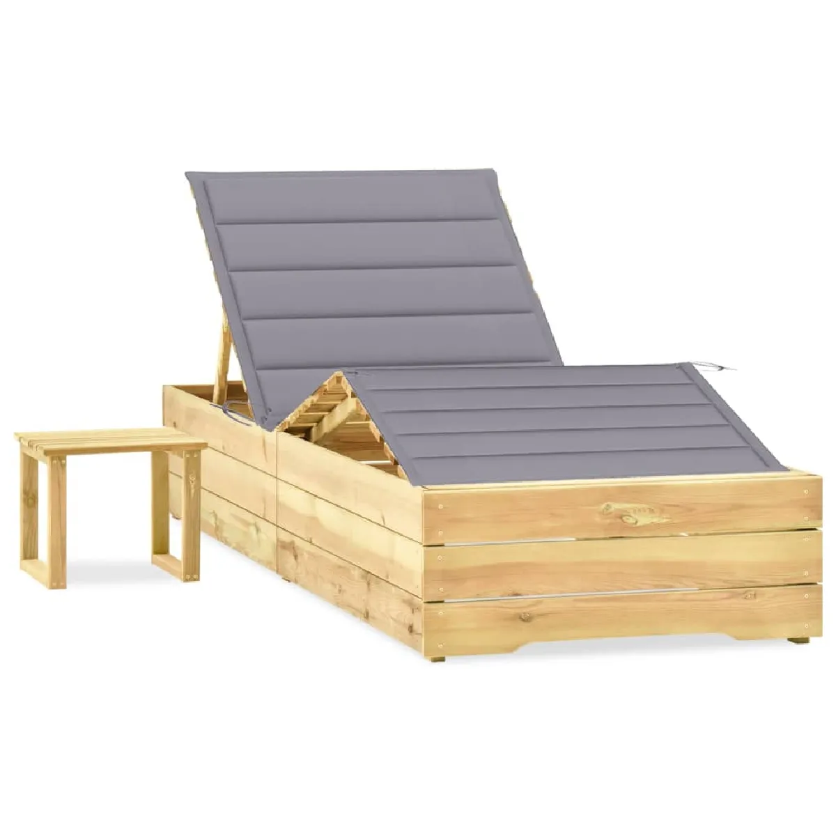 vidaXL Chaise longue avec table et coussin - Gris