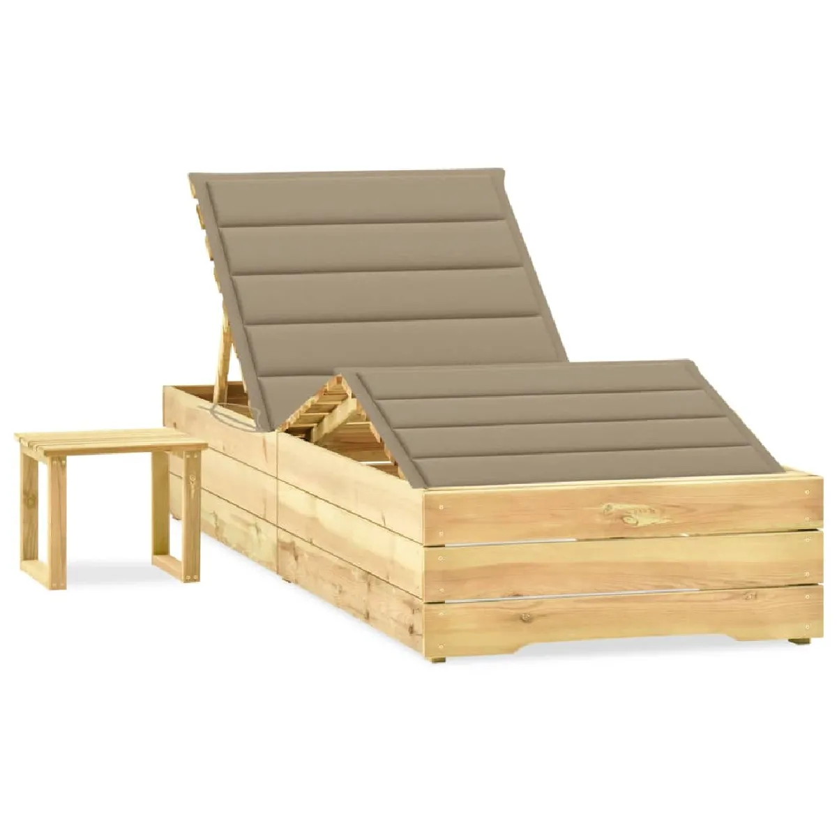 vidaXL Chaise longue avec table et coussin - Pin imprégné