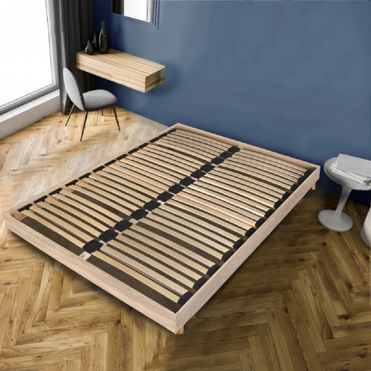 LE QUAI DES AFFAIRES Sommier sur pied SOMKIT 160x200 / D&eacute;cor Ch&ecirc;ne blanchi