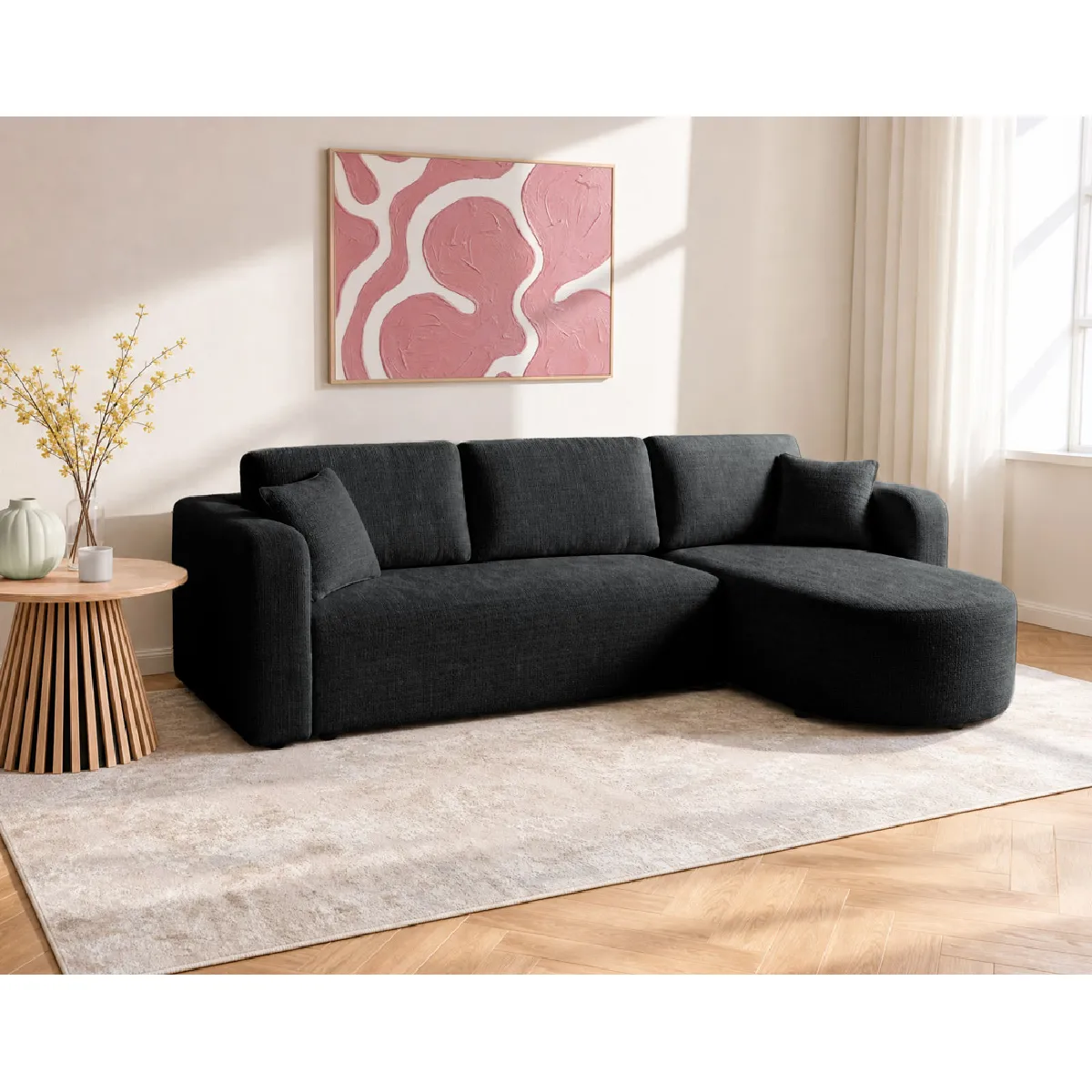 Bestmobilier Gris Miro - Canapé D'angle Réversible - 4 Places - Convertible Avec Coffre - En Velours Texturé