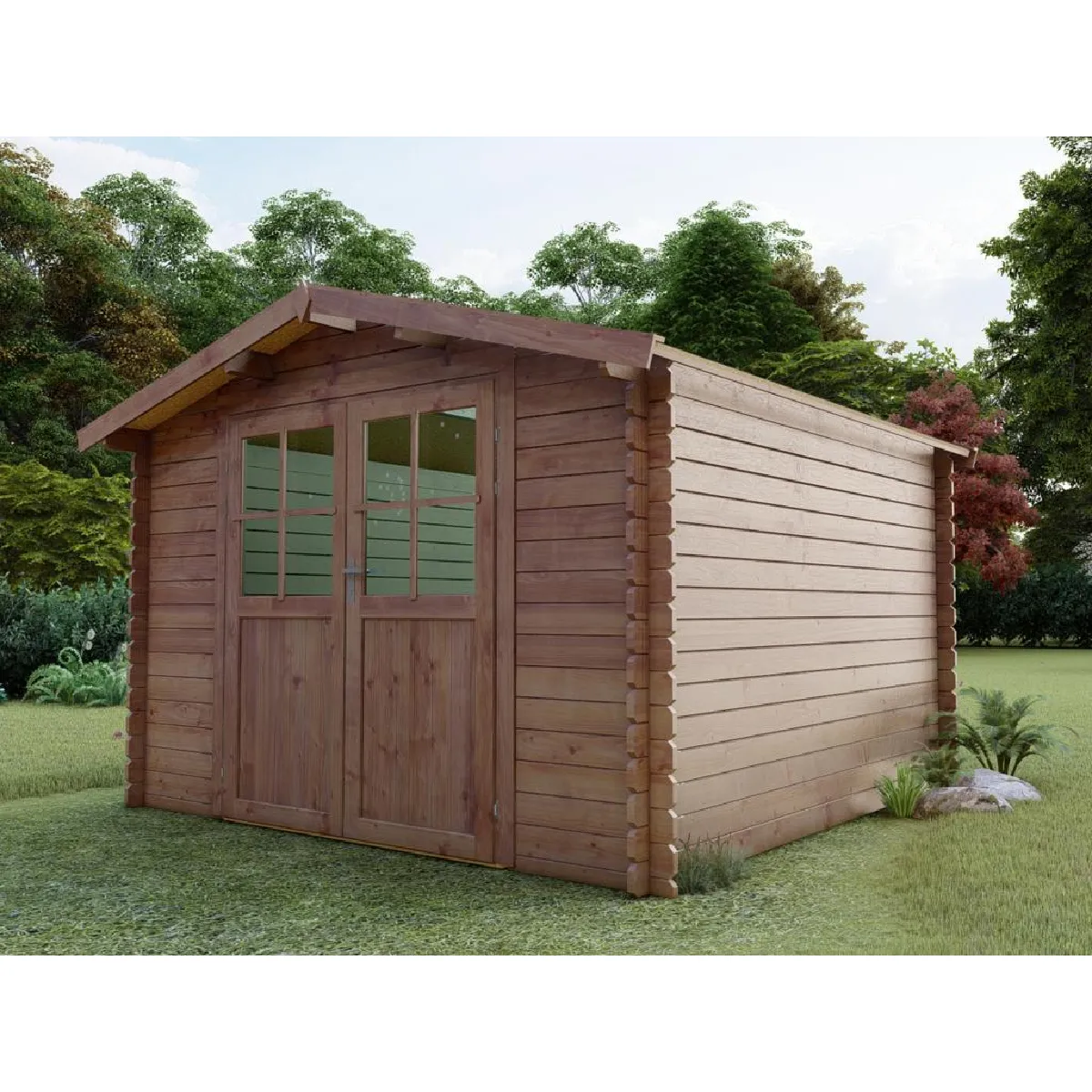 VENTE UNIQUE Abri de jardin en bois trait&eacute; par autoclave 9,73 m&sup2; &eacute;paisseur 28 mm - HORTUSA