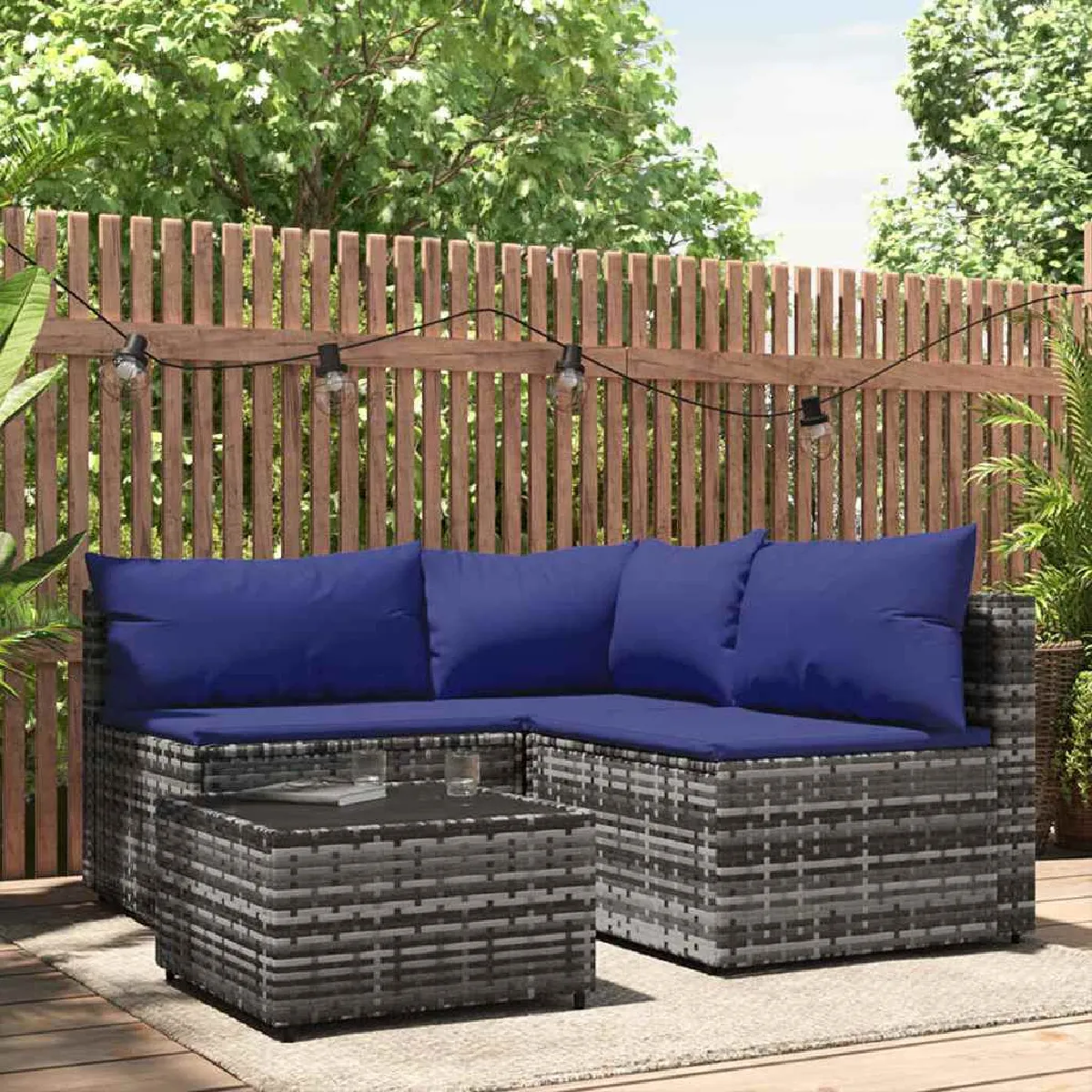 VIDAXL Salon de jardin 4 pcs avec coussins résine tressée - vue 8