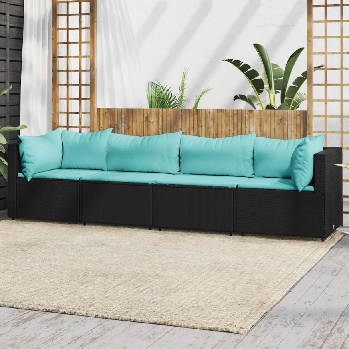 VIDAXL Salon de jardin 4 pcs avec coussins résine tressée - vue 6