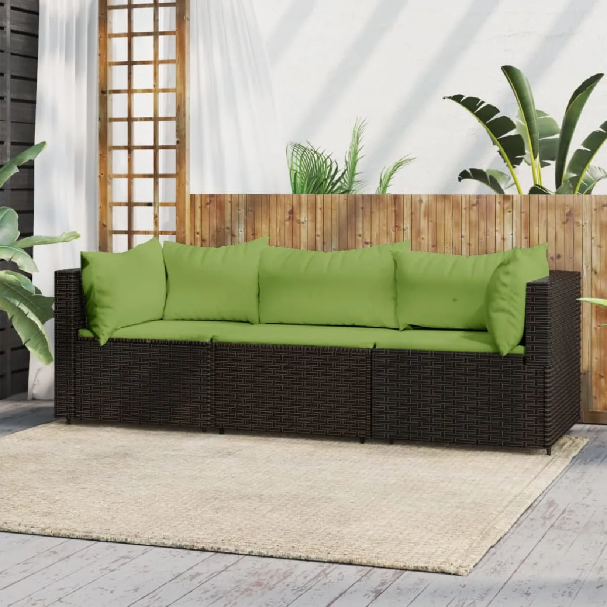 vidaXL Salon de jardin 3 pcs avec coussins Résine tressée - vue 5
