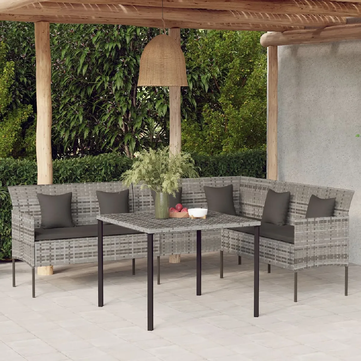vidaXL Canapé de jardin en forme de et coussins résine tressée 362337 - vue 2
