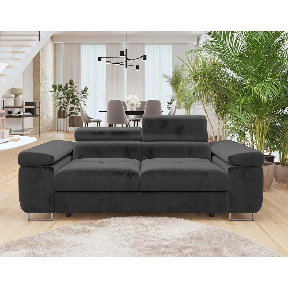 Bestmobilier Gris/Clair Canapé Droit Pablo