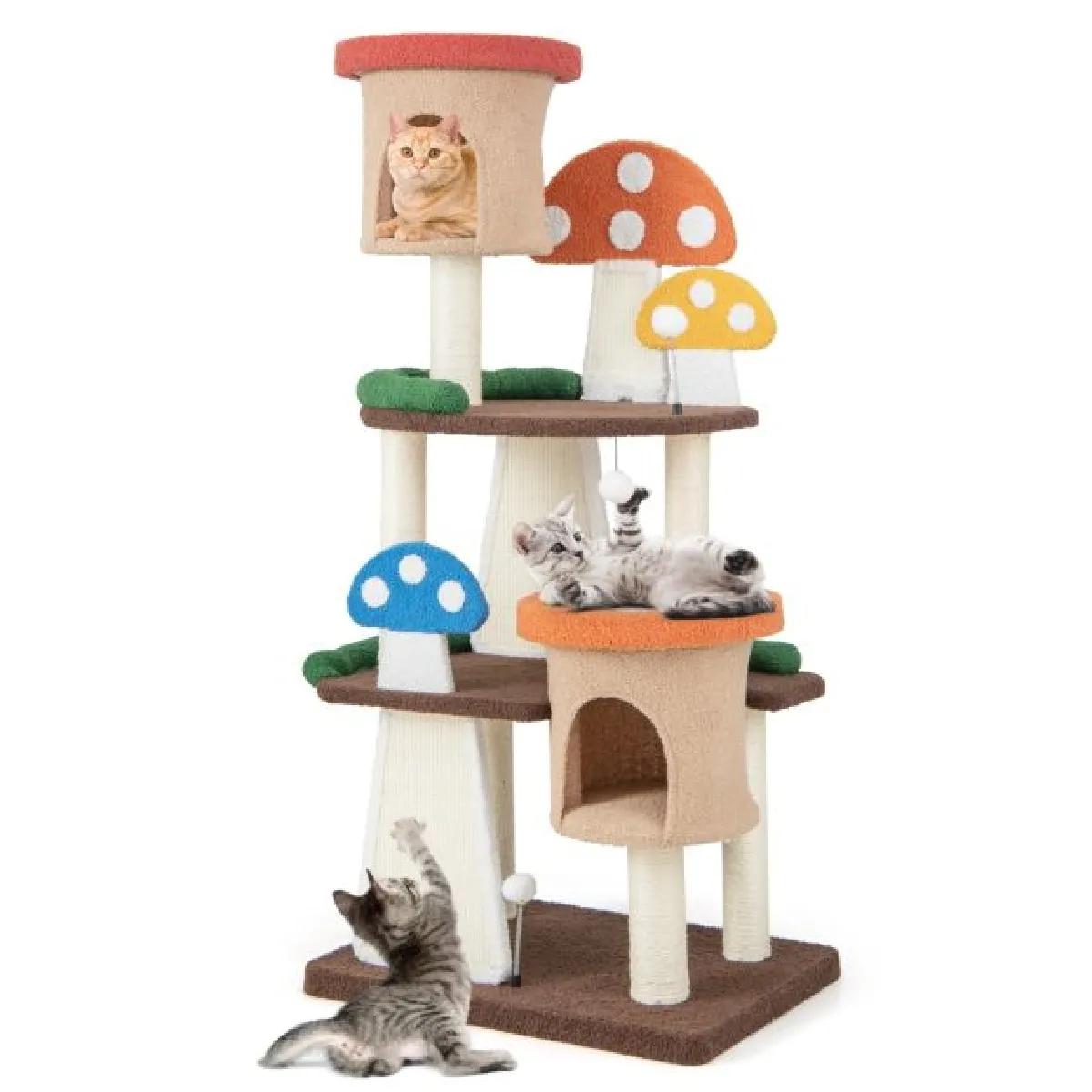 Comparer les prix de Arbre à chat en forme de champignon 2 condos balles interactives poteau griffoir plateforme tour de jeux pour chat multicolore 20_0007669
