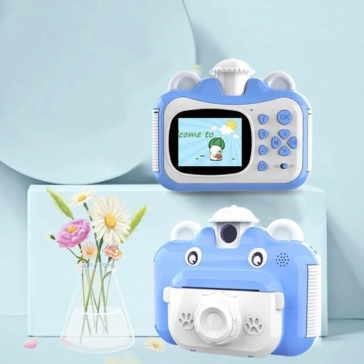Yonis Bleu Appareil Photo Enfant Numérique Couleur Vidéo Imprimante Écran 2.4 Pouces