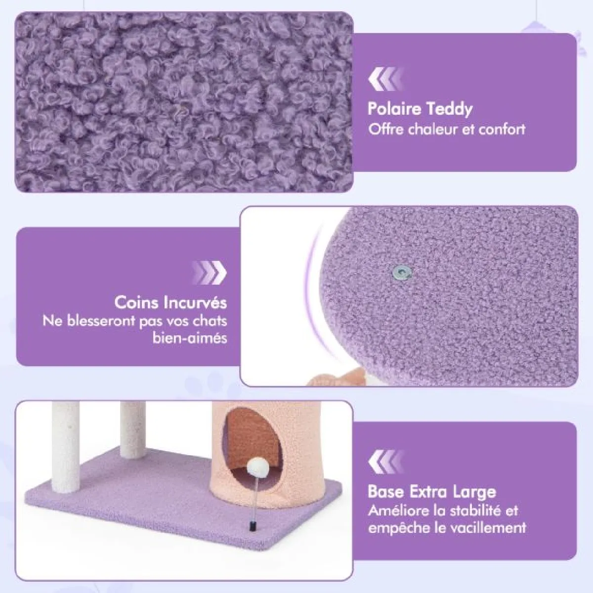 Comparer les prix de Arbre à chat tour à plusieurs niveaux de 167 cm griffoirs recouverts de sisal plate-forme en forme d'avion perchoir en peluche en sisal violet 20_0007673