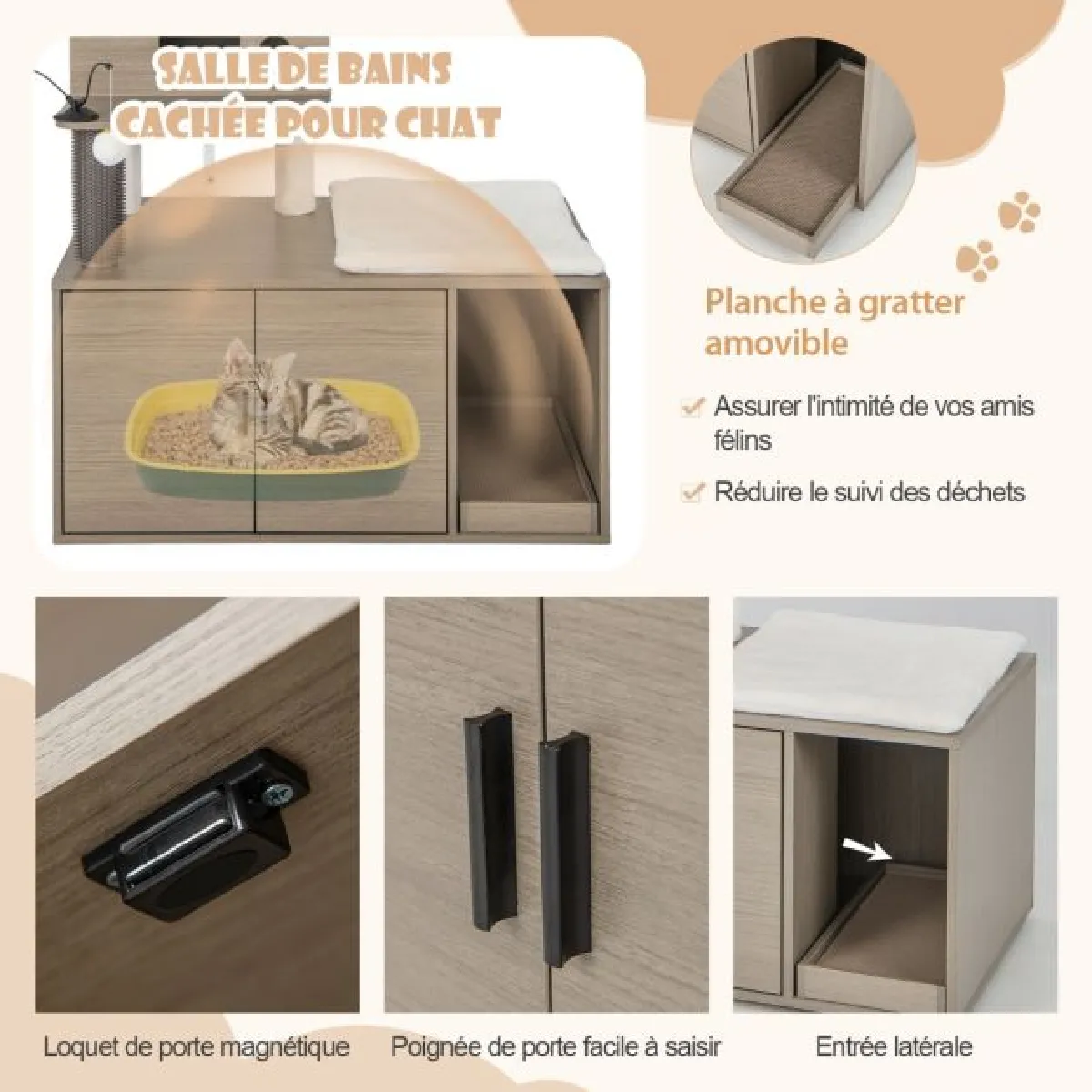 Meilleurs prix pour Arbre à chat 132 cm maison de toilette pour chat à 2 porte coussin amovible griffoir condo perchoir supérieur gris 20_0005491