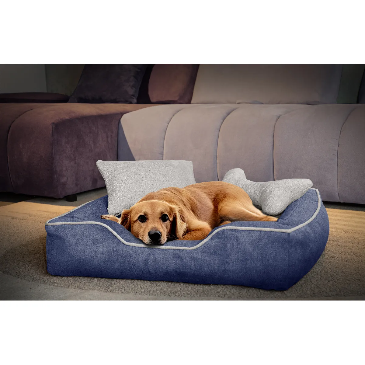 Comparer les prix de Panier pour chien et chat 80 x 70 cm tissu bleu cobalt et beige clair - BONNIE