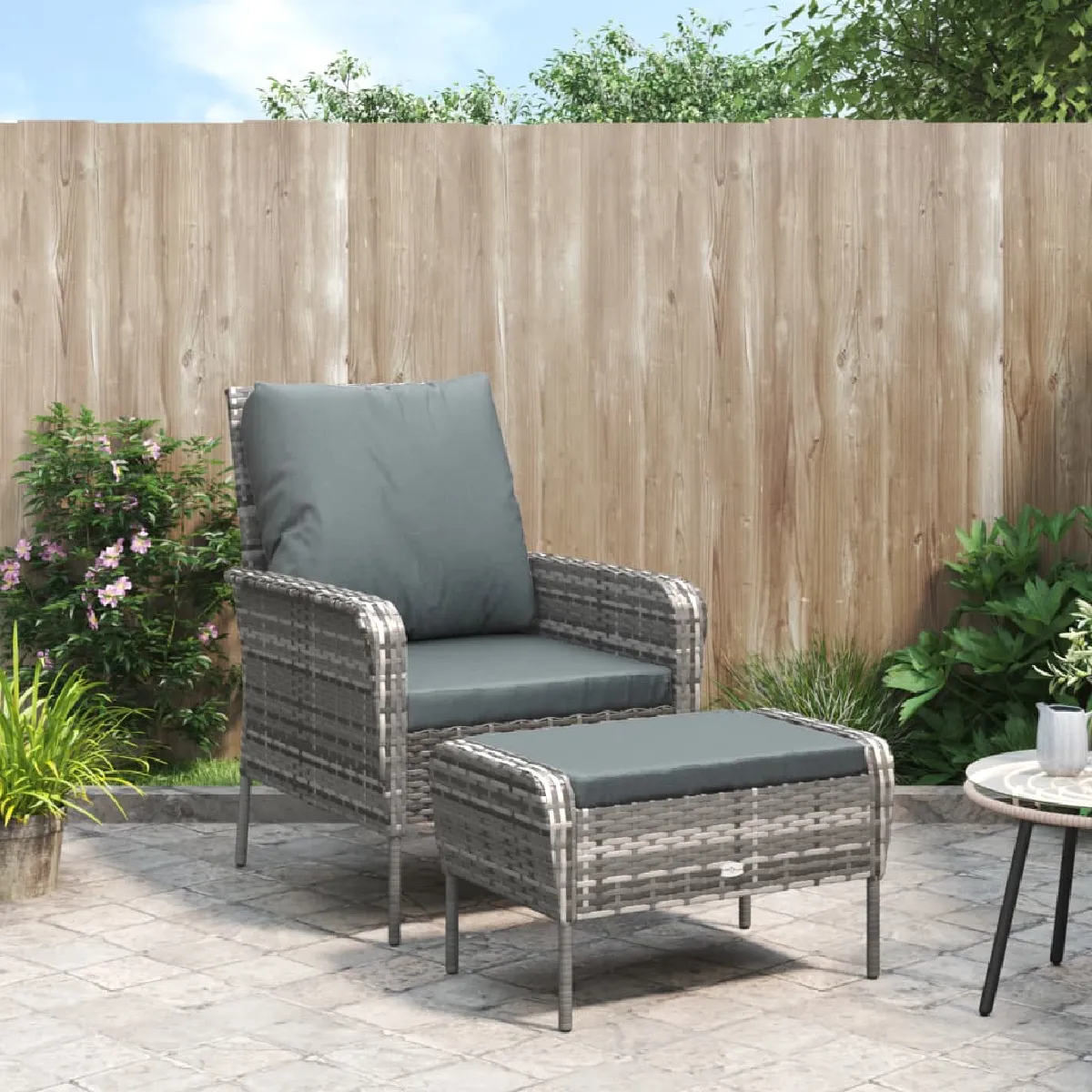 vidaXL Chaise de jardin avec tabouret - vue 2