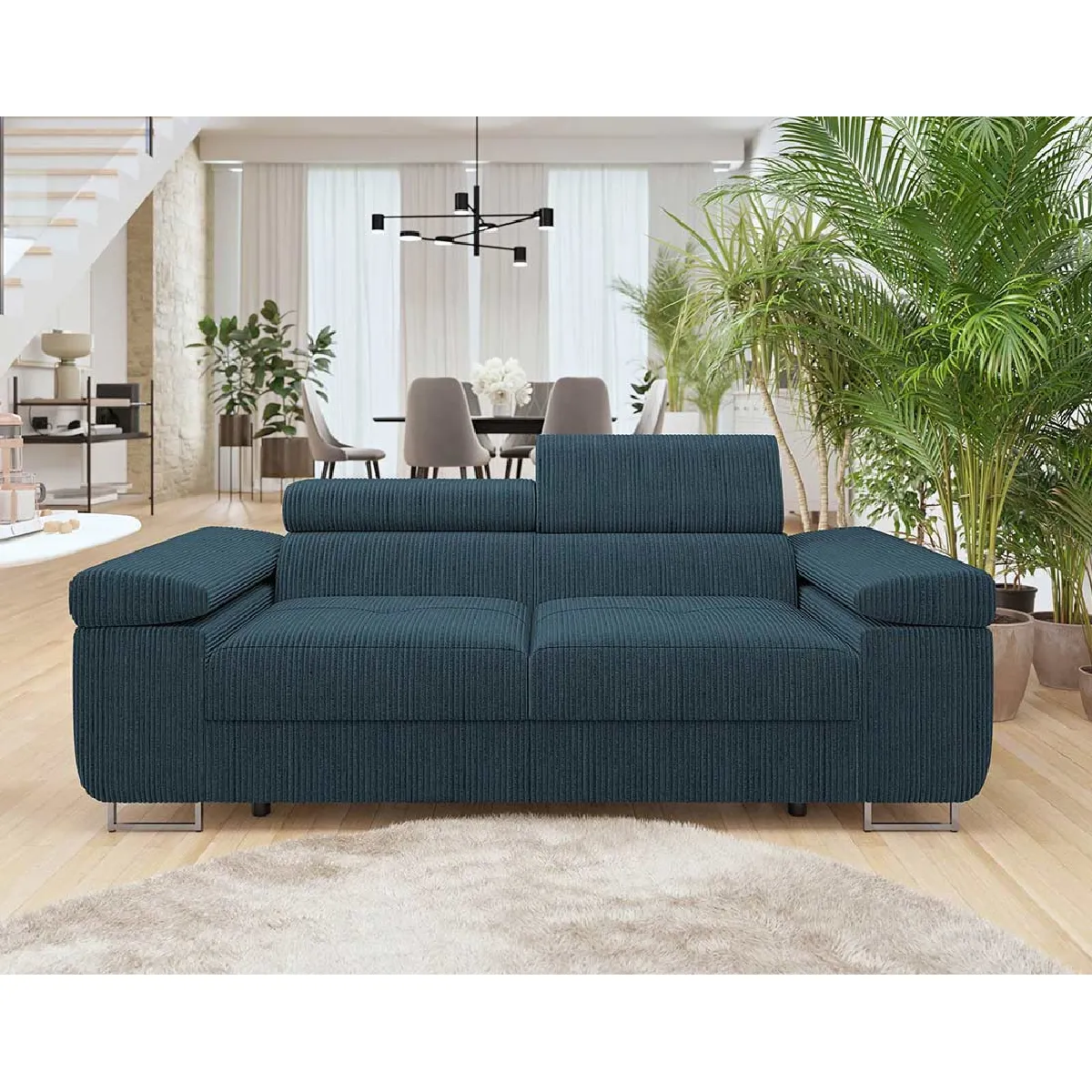 Bestmobilier Bleu Canapé Droit 2 Places