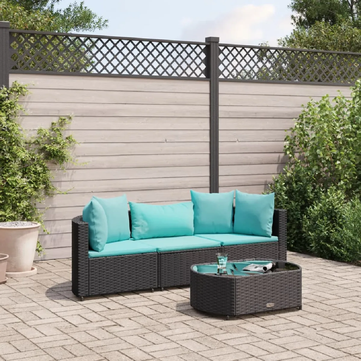 Vidaxl Noir Salon De Jardin 4 Pcs Avec Coussins