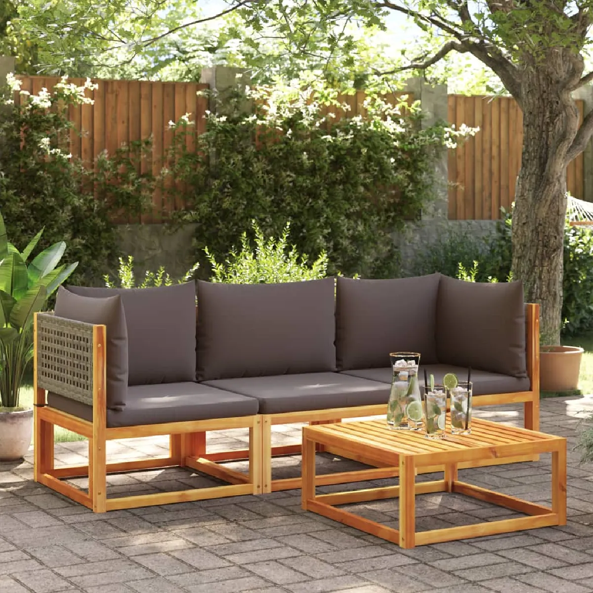 VidaXL Salon de jardin 3 pcs Bois massif d'acacia