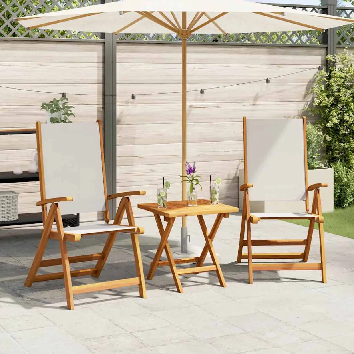 vidaXL Chaises pliables de jardin lot de 2 bois d'acacia et textilène chaise de jardin siège d’extérieur chaise de 4008421 - vue 2