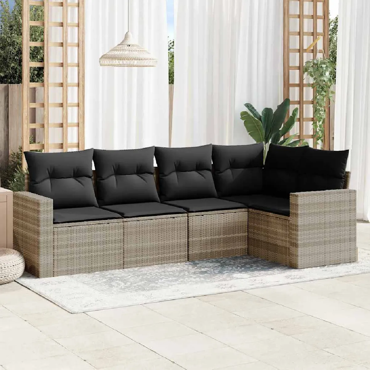 vidaXL Salon de Jardin 5 pcs Résine Tressée Gris Clair