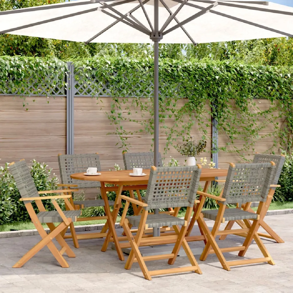 Vidaxl Chaises pliantes de jardin Poly rotin et bois d'acacia lot de 6 - vue 2
